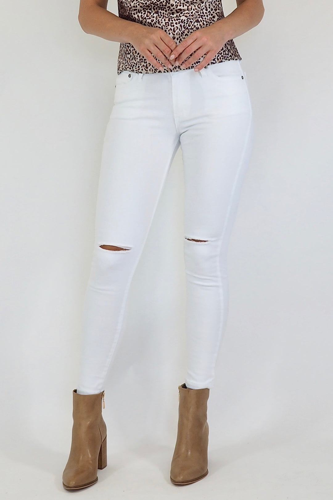 All white ripped fashion jeans